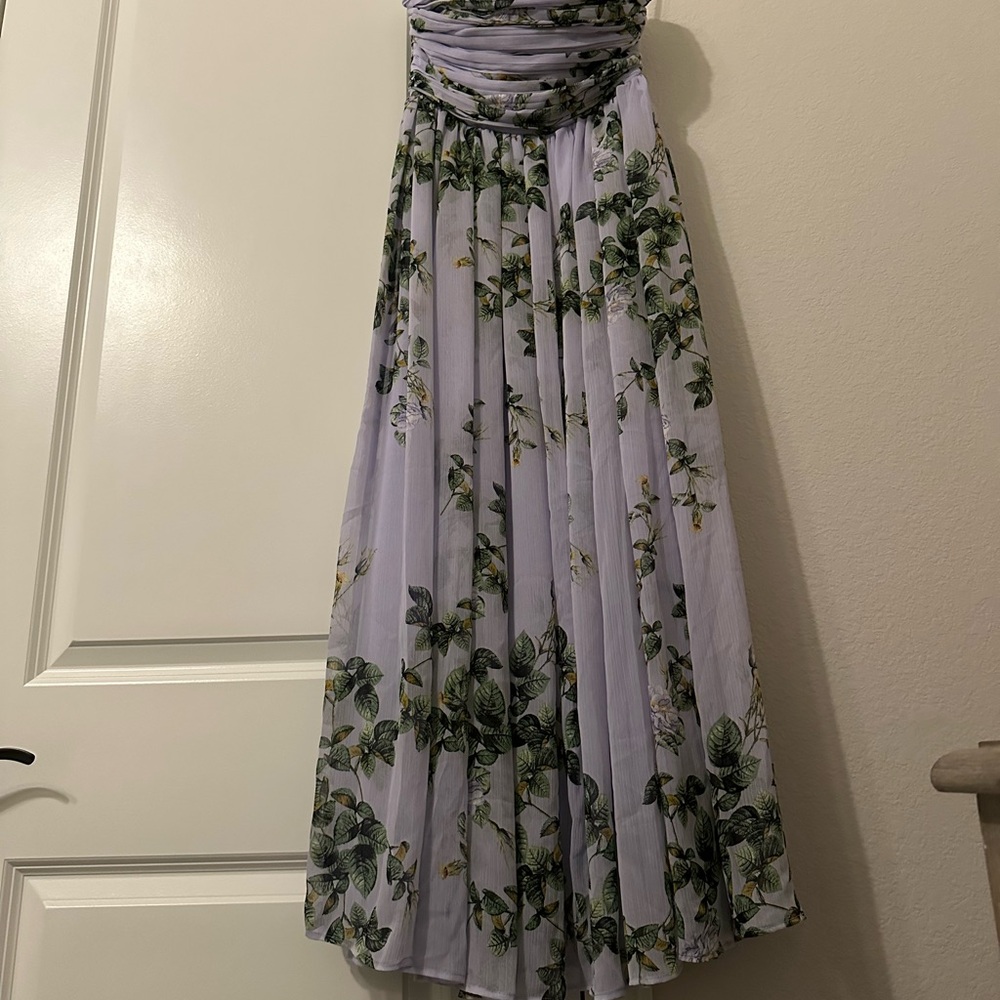 White House Black Market Lavender Floral Maxi strapless dress